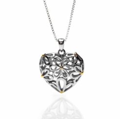 Pure Origins Sterling Silver Double Sided Heart & Daisy Pendant