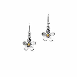 Sea Gems Sterling Silver Single Hammered Daisy Drop Earrings - P1453