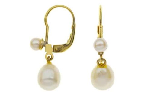 9ct Yellow Gold Double Continental FW Pearl Drop Earrings