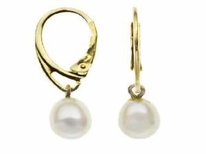 9ct Yellow Gold Continental FW Pearl Drop Earrings