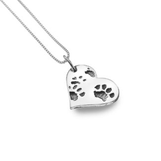 Origins Sterling Silver Dog Paw Print Heart Pendant