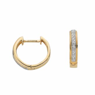 9ct Yellow Gold 0.1ct Diamond Slim Huggies Hoop Earrings