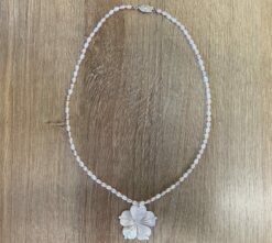 Handmade Rice Pearl Necklace With A Mother Of Pearl Flower Pendant UK