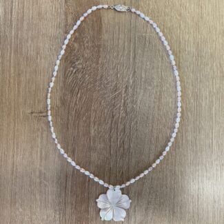 Handmade Rice Pearl Necklace With A Mother Of Pearl Flower Pendant UK