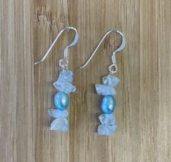 Aquamarine Chips And Pearl Drop Earrings