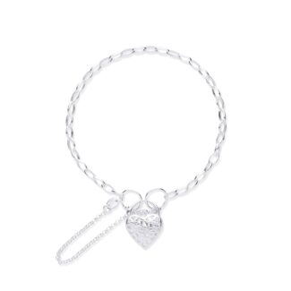 Sterling Silver Fancy Heart Padlock Charm Bracelet