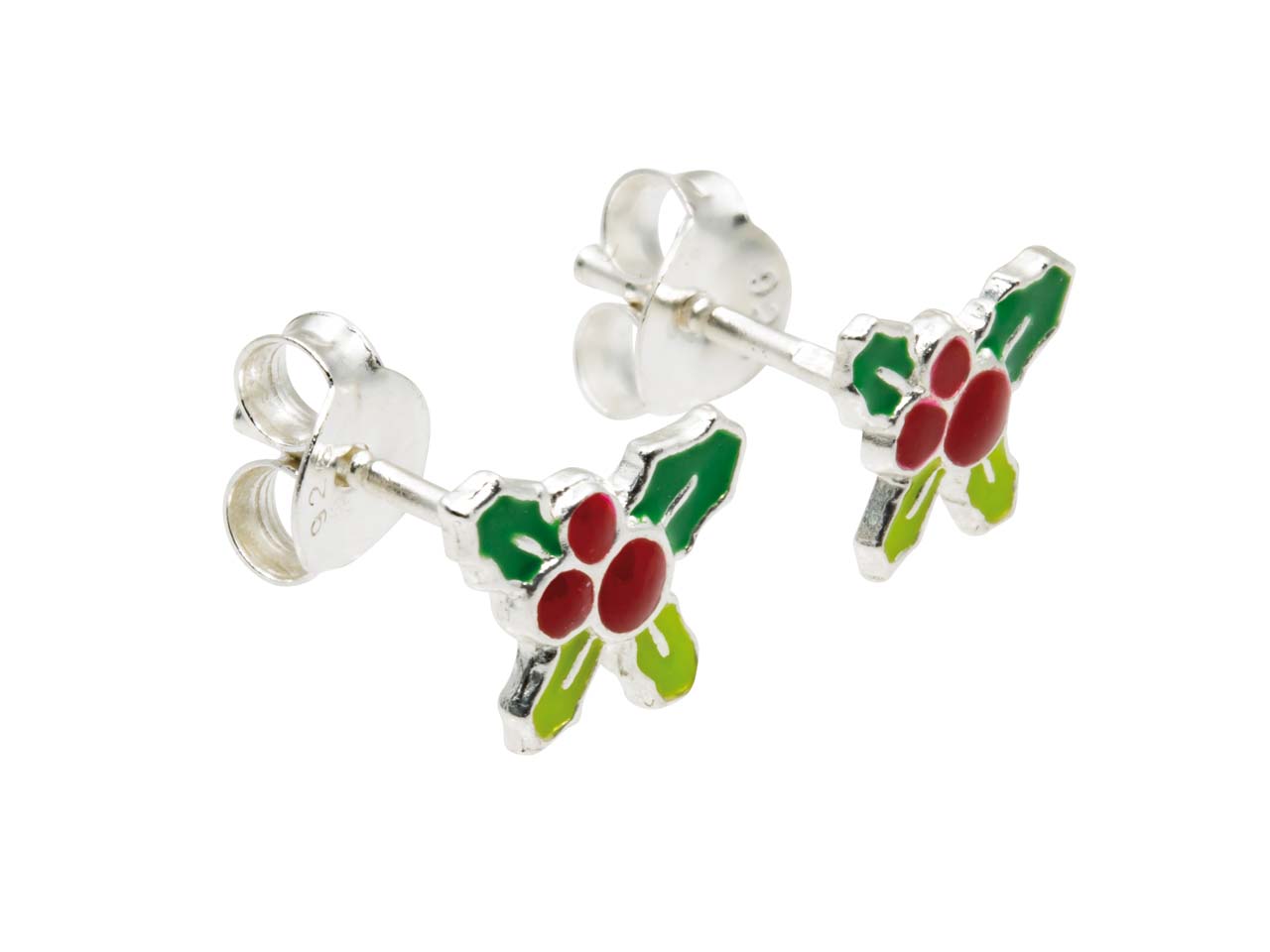 Silver Holly Stud Earrings