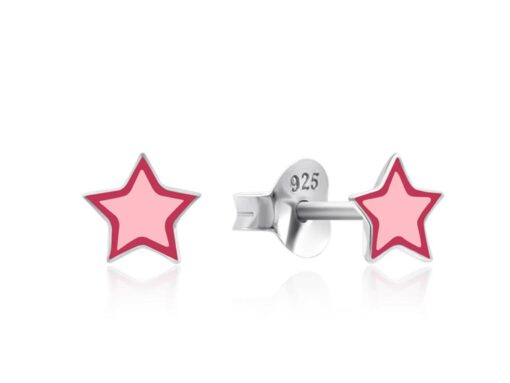 silver pink star studs