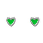 Silver Green Heart Studs