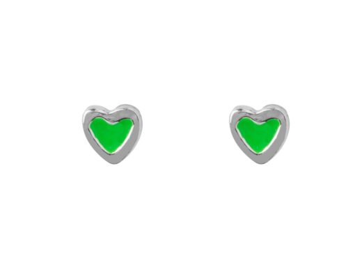 silver green heart studs