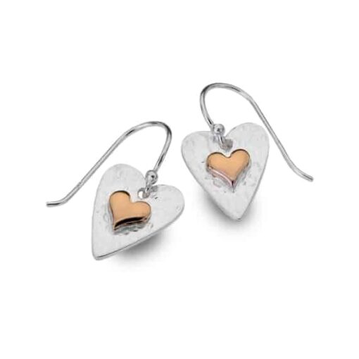 Heart With Rose Gold Feature Heart Drop Earrings