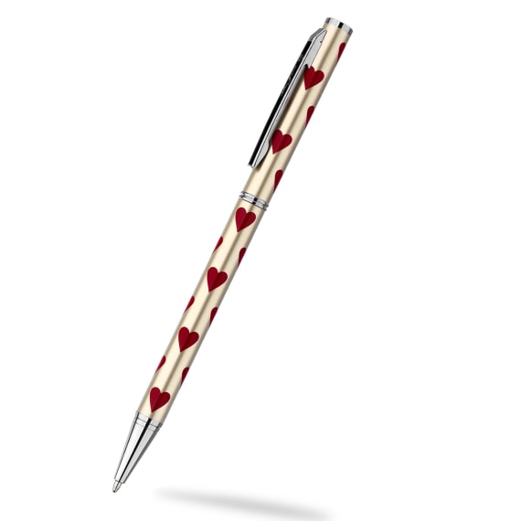 all over red hearts pen