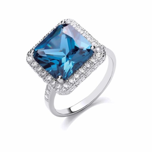 silver blue cz halo ring