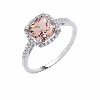 Sterling Silver Morganite Halo Ring