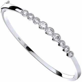 Sterling Silver CZ Hinged Bangle