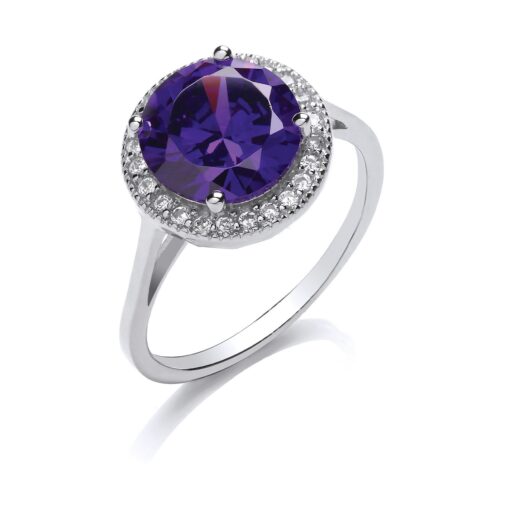 purple cz halo ring