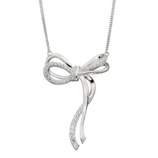Sterling Silver Sparkling CZ Bow Necklace